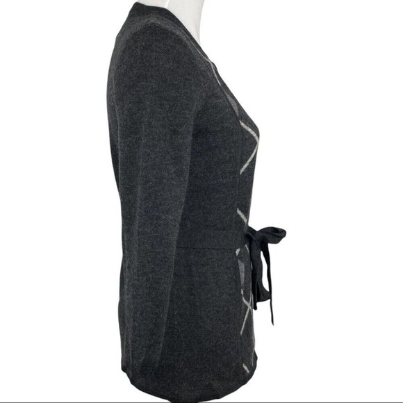 Premise Women's NWT Gray Argyle Apollo Cinder Merino Wool Cardigan Sweater S/C34 - Picture 2 of 8